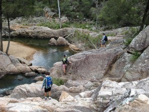 Good fun clambering over rocks making our way down the creek