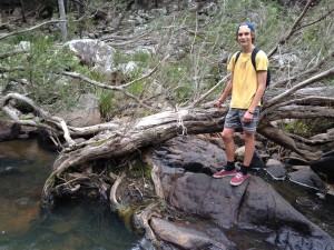 Jack showing some perspective for the 'riverswept' Callistemon in the creek.